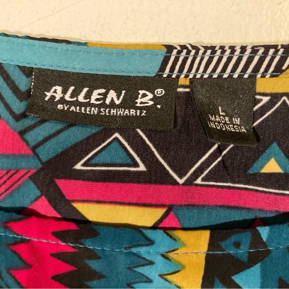 Allen B. Sleeveless Geometric Print Teal Gold Mustard Magenta Top Blouse Large - Picture 6 of 10
